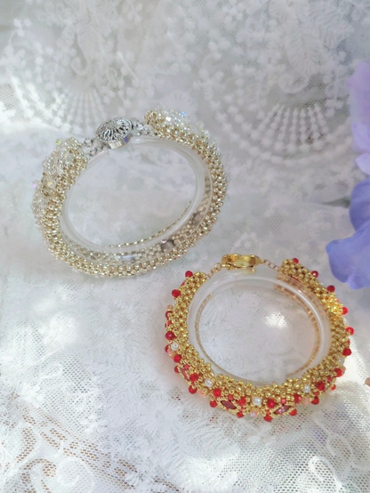 Luxury Handmade Pearl & Seed Bead Acrylic Bangle Bracelet – Elegant Bridal Jewelry Gift